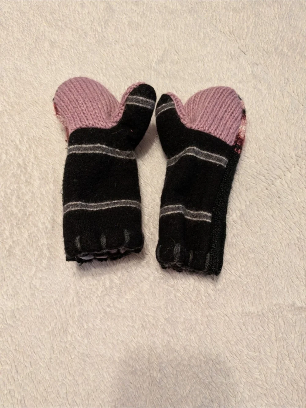 Kids Black & Pink Striped Mittens